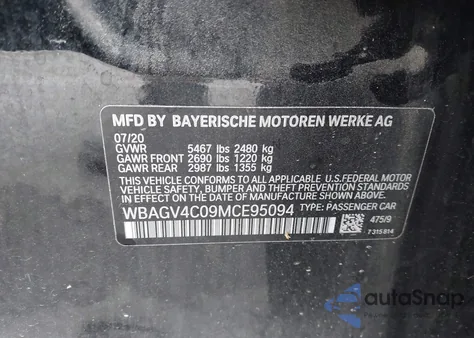 2021 BMW 840I Gran Coupe xDrive z USA, uszkodzony, nr VIN WBAGV4C09MCE95094